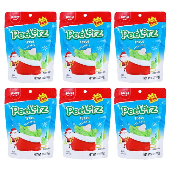 6 Pack - Amos Peelerz Christmas Tree Apple Flavored Gummy Candy 6oz Amos